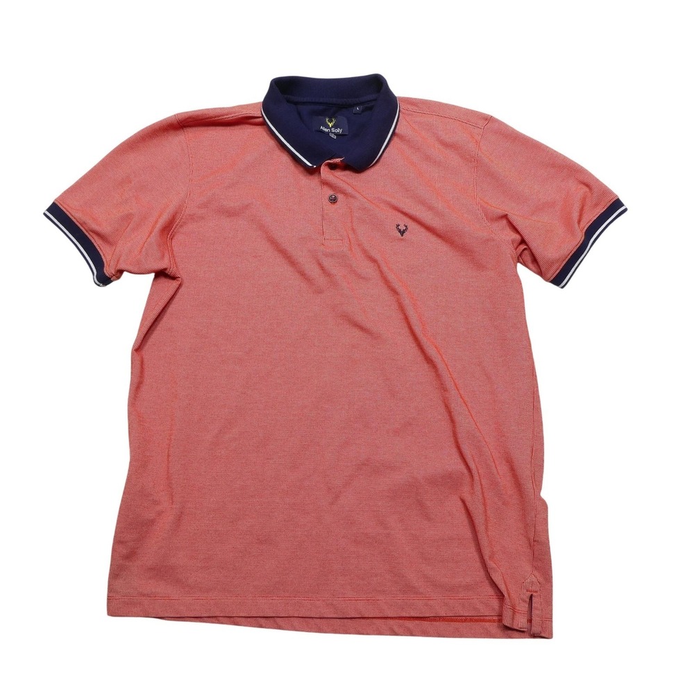 Allen Solly Polo Shirt Mens Large Pink Navy Collar Pique Cotton Blend Casual
